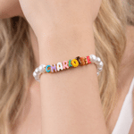 Personalised Colourful Macaron Enamel Letter Pearl Bead Sterling Silver Adjustable Bracelet with Name Birthday Gift for Women Girls