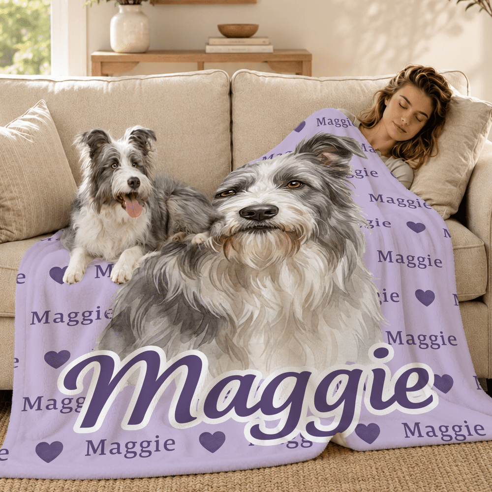Coperta morbida personalizzata, con foto animale in stile acquerello, nuvola di parole e nome - Regalo di compleanno per amanti di animali 5