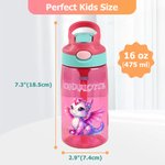 Gourde pour enfant personnalisée de 16 oz, colorée, avec dragon et pierre de naissance, avec prénom – Cadeau de rentrée scolaire pour les enfants et les élèves
