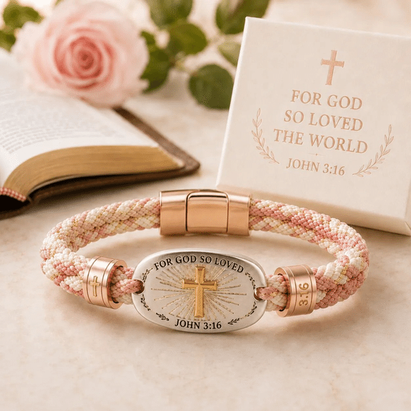 Christian Scripture Bracelet Collection, 7 Bible Verse Faith Designs with Raised Gold Cross, Braided Cord Magnetic Clasp, Christian Gift for Men/Women