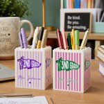 Personalized Teacher Pennant Flag Building Blocks Brick Pencil Holder with Title and Text Teacher's Day Appreciation Gift for Teacher