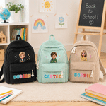 Mochila de pana con efecto 3D personalizada, con dibujo de un personaje de dibujos animados y foto de una estrella, con el nombre del niño o la niña; regalo de vuelta al cole y de cumpleaños para niño