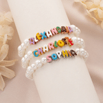 Personalised Colourful Macaron Enamel Letter Pearl Bead Sterling Silver Adjustable Bracelet with Name Birthday Gift for Women Girls