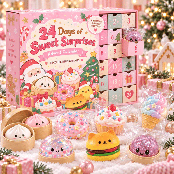 24-Day Christmas Squishy Advent Calendar, 24 Random Dessert Mystery Squishies, Cute Collectible Countdown Toys, Holiday Gift for Girls, Kids & Women