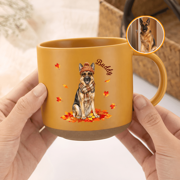 Personalised Autumn Maple Leaf Pet Photo 12 oz Ceramic Coffee Mug with Name Daily Use Birthday Gift for Pet Owners Lovers