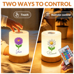 Personalised 3D-Effect Artwork Birth Flower Touch Control Rechargeable LED Night Light with Name Birthday Gift for New Moms Kids