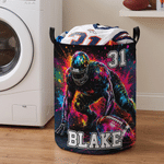 Personalised Watercolor Splash American Football Sports Storage Laundry Basket with Handle Number and Name Daily Use Birthday Gift for Sports Lovers