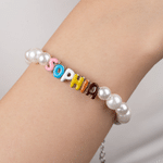 Personalised Colourful Macaron Enamel Letter Pearl Bead Sterling Silver Adjustable Bracelet with Name Birthday Gift for Women Girls