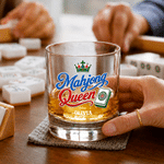 Vaso de whisky «Rock» de 10 oz con diseño personalizado con efecto 3D y temática de la corona del mahjong, con nombre; regalo de cumpleaños o aniversario para los amantes del mahjong y los aficionados