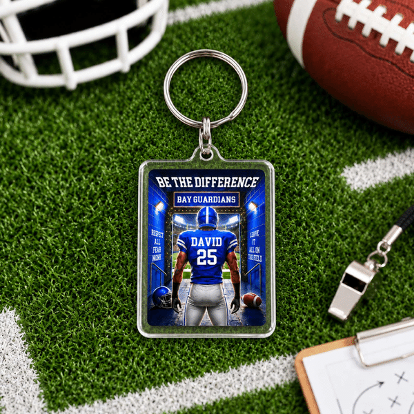 Personalised American Football Player Acrylic Keyring with Team Name and Shirt Number Game Day Birthday Gift for American Football Players Coaches