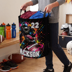 Personalised Watercolor Splash American Football Sports Storage Laundry Basket with Handle Number and Name Daily Use Birthday Gift for Sports Lovers