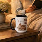 Personalized 3D-Effect Artwork Cartoon Character Birth Flower 11 oz 15 oz Ceramic Mug with Name Daily Use Birthday Gift for Book Lover Woman