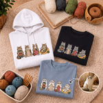 Individuell gestaltetes T-Shirt, Sweatshirt oder Kapuzenpullover mit Aquarell-Motiv eines Haustierfotos und Stricknadel-Motiv in verschiedenen Farben – Alltagskleidung, Geschenk für Haustierpartys und