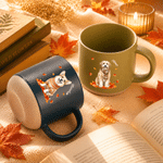 Personalised Autumn Maple Leaf Pet Photo 12 oz Ceramic Coffee Mug with Name Daily Use Birthday Gift for Pet Owners Lovers