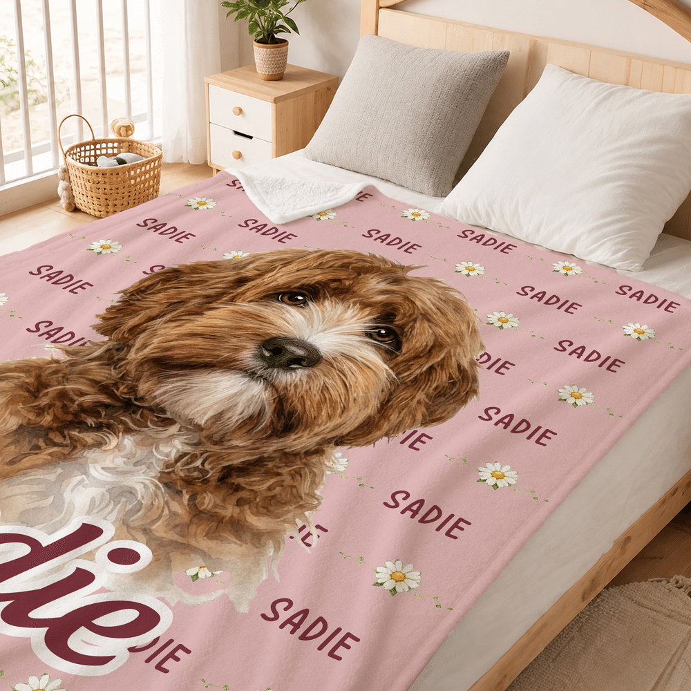 Coperta morbida personalizzata, con foto animale in stile acquerello, nuvola di parole e nome - Regalo di compleanno per amanti di animali 6