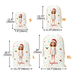 Borsa regalo personalizzata in tela con personaggio dei cartoni animati a forma di stella e fiocco di neve, con foto e nome – Regalo di Natale per bambini