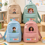 Mochila de pana con efecto 3D personalizada, con dibujo de un personaje de dibujos animados y foto de una estrella, con el nombre del niño o la niña; regalo de vuelta al cole y de cumpleaños para niño