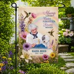 Personalized Floral Hummingbird Rainbow Photo Memorial Garden Flag with Name and Date Commemorative Sympathy Gift for Loss of Loved One