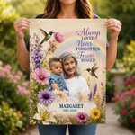 Personalized Floral Hummingbird Rainbow Photo Memorial Garden Flag with Name and Date Commemorative Sympathy Gift for Loss of Loved One