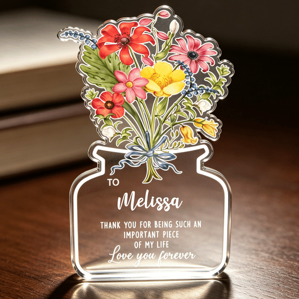 Personalised Love You Forever Flower Acrylic Plaque with Name Home Decor Anniversary Thanksgiving Day Gift for Mum Woman Wife