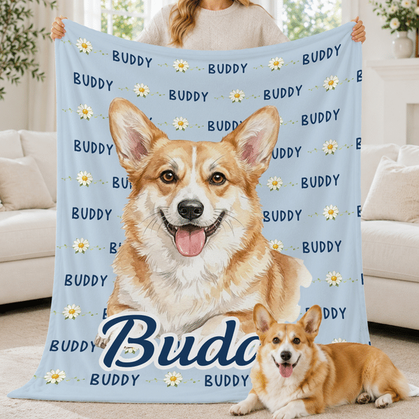 Personalized Watercolor Style Pet Photo Word Cloud Soft Throw Blanket with Name Home Decor Birthday Gift for Pet Lovers