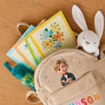 Mochila de pana con efecto 3D personalizada, con dibujo de un personaje de dibujos animados y foto de una estrella, con el nombre del niño o la niña; regalo de vuelta al cole y de cumpleaños para niño