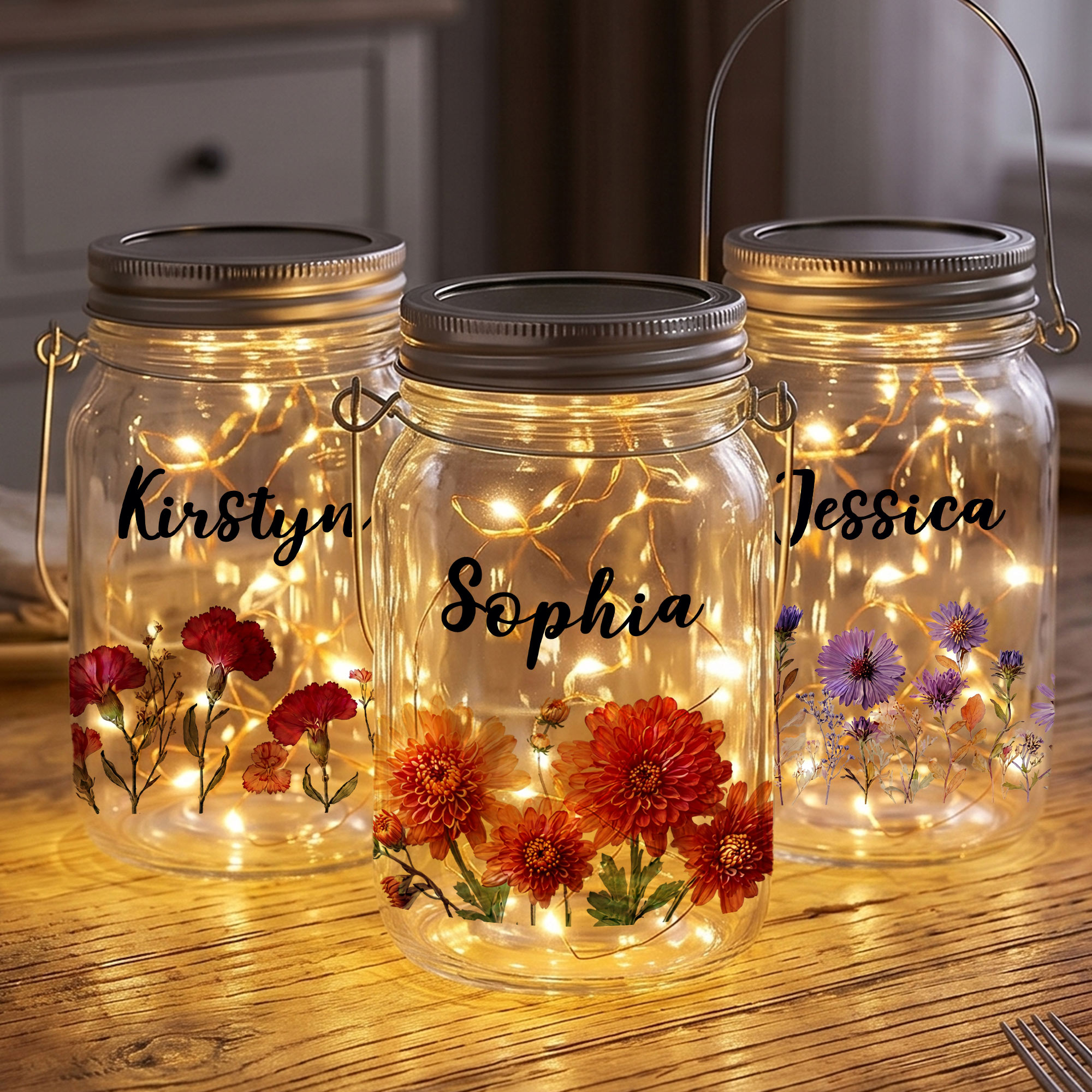 Personalisiertes Nachtlicht im Einmachglas mit Geburtsblume und Namen – Wohnaccessoire, Geschenk zum Geburtstag, für den Junggesellinnenabschied, für Freunde, Schwestern oder Brautjungfern