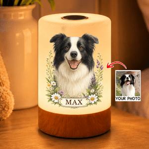 Personalised Watercolor Pet Photo Dimmable Touch Control LED Night Light with Name and Adjustable Light Colors Christmas Gift for Pet Lovers