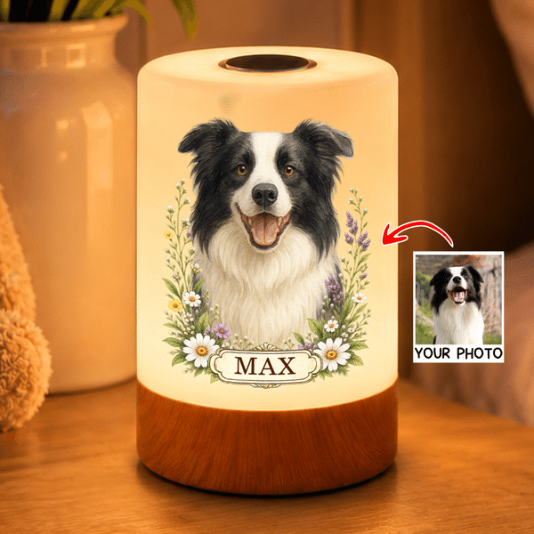 Personalised Watercolor Pet Photo Dimmable Touch Control LED Night Light with Name and Adjustable Light Colors Christmas Gift for Pet Lovers