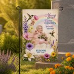 Personalized Floral Hummingbird Rainbow Photo Memorial Garden Flag with Name and Date Commemorative Sympathy Gift for Loss of Loved One