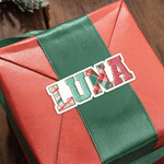 Personalized Red-Green Plaid Chenille-Inspired Design Letter Stickers Labels with Name Gift Decor Christmas Party Gift for Kids Family Friends