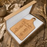 Personalized Simple Line Drawing Pattern Wooden Bamboo Reversible Cheese Charcuterie Cutting Board with Handle Made in USA Birthday Gift for Family