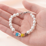 Personalised Colourful Macaron Enamel Letter Pearl Bead Sterling Silver Adjustable Bracelet with Name Birthday Gift for Women Girls