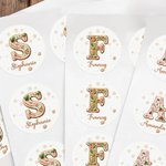Personalised Sweets Snowflake Gingerbread Style Initial Gift Tag Sticker Name Lable Set of Christmas Holiday Gift for Family Kids