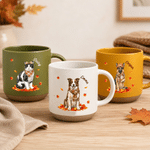 Personalised Autumn Maple Leaf Pet Photo 12 oz Ceramic Coffee Mug with Name Daily Use Birthday Gift for Pet Owners Lovers
