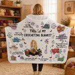 Personalised 3D-Style Artwork Cartoon Knitter Character Birth Flower Soft Hooded Blanket with Name Birthday Gift for Crocheters Knitters Crafters