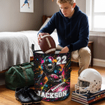 Personalised Watercolor Splash American Football Sports Storage Laundry Basket with Handle Number and Name Daily Use Birthday Gift for Sports Lovers