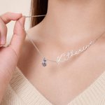 Collier en argent sterling personnalisé avec projection de photo micro-gravée, pierre de naissance et prénom – Bijou raffiné, cadeau d'anniversaire ou de mariage pour femme