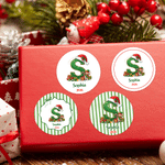 Personalized Christmas Elf Initial Waterproof Stickers with Name and Year Festival Party Christmas Gift for Kids