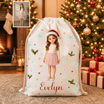Borsa regalo personalizzata in tela con personaggio dei cartoni animati a forma di stella e fiocco di neve, con foto e nome – Regalo di Natale per bambini