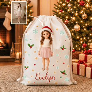 Personalised Snowflake Star Cartoon Photo Character Canvas Gift Bag with Name Christmas Party Gift for Kids