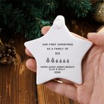 Personalized Our First Christmas as a Family Star Shaped Ceramic Ornament with Name and Year Christmas Tree Decor Gift for Family New Parents