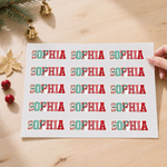 Personalized Red-Green Plaid Chenille-Inspired Design Letter Stickers Labels with Name Gift Decor Christmas Party Gift for Kids Family Friends