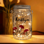 Personalised Birth Flower Mason Jar Night Light with Name Home Decor Birthday Bachelorette Party Gift for Friend Sister Bridesmaid