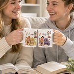 Personalized 3D-Effect Artwork Cartoon Character Birth Flower 11 oz 15 oz Ceramic Mug with Name Daily Use Birthday Gift for Book Lover Woman
