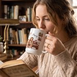 Personalized 3D-Effect Artwork Cartoon Character Birth Flower 11 oz 15 oz Ceramic Mug with Name Daily Use Birthday Gift for Book Lover Woman