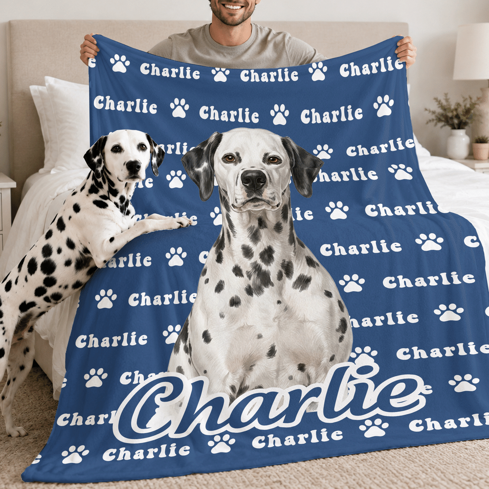 Coperta morbida personalizzata, con foto animale in stile acquerello, nuvola di parole e nome - Regalo di compleanno per amanti di animali 2