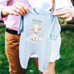 Personalized Jesus Love You Little Sheep 100% Cotton Baby Bodysuit Hat Blanket Gift Box Set Baptism Baby Shower Gift for Newborn New Parents
