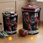Personalised Watercolor Splash American Football Sports Storage Laundry Basket with Handle Number and Name Daily Use Birthday Gift for Sports Lovers