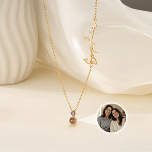 Collana personalizzata in argento sterling con pietra natale, foto micro-incisa e nome: gioiello delicato, regalo per anniversario o compleanno per donna